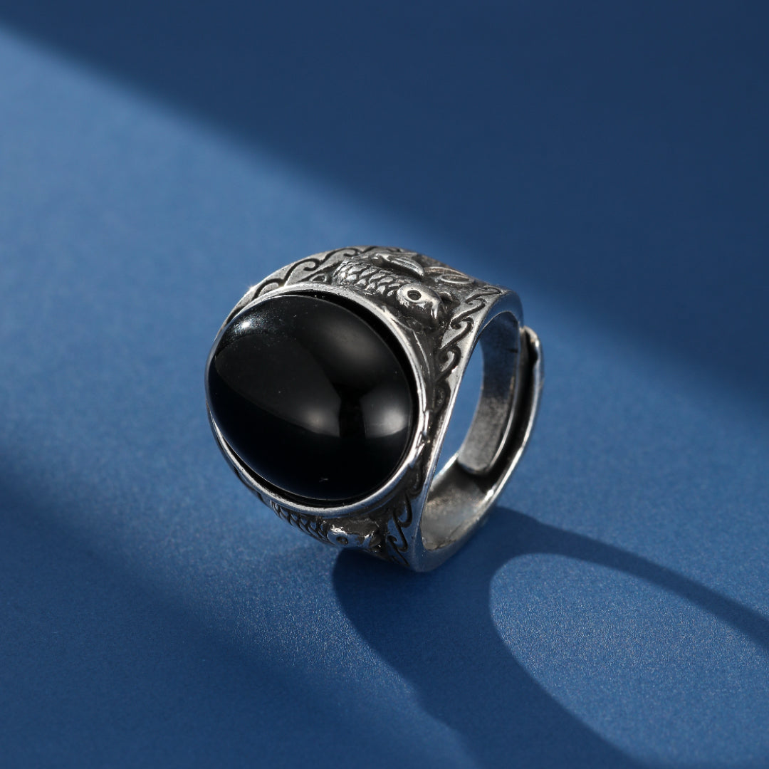 Bague Homme Obsidienne – Force Aquatique