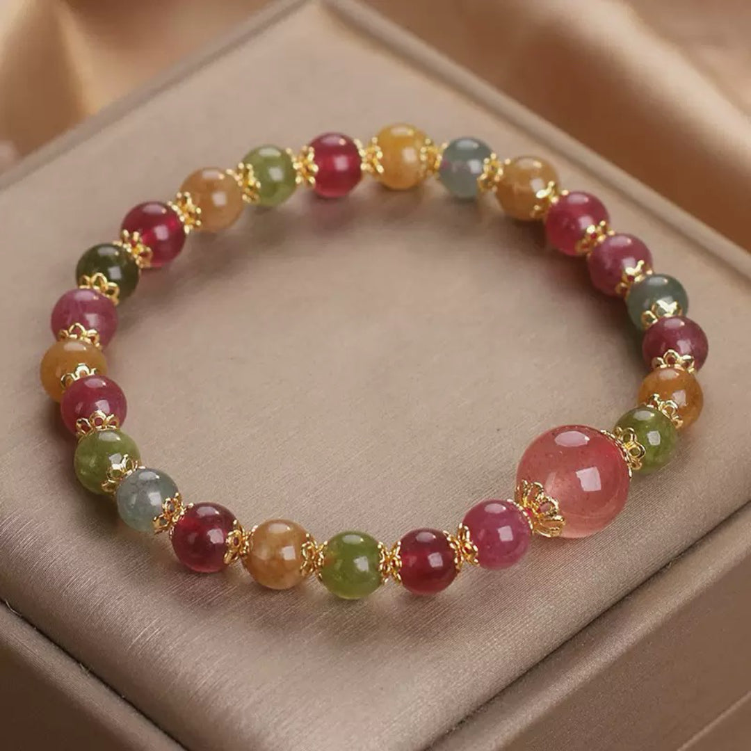 Bracelet Tourmaline et Quartz Fraise – Harmonie Lumineuse
