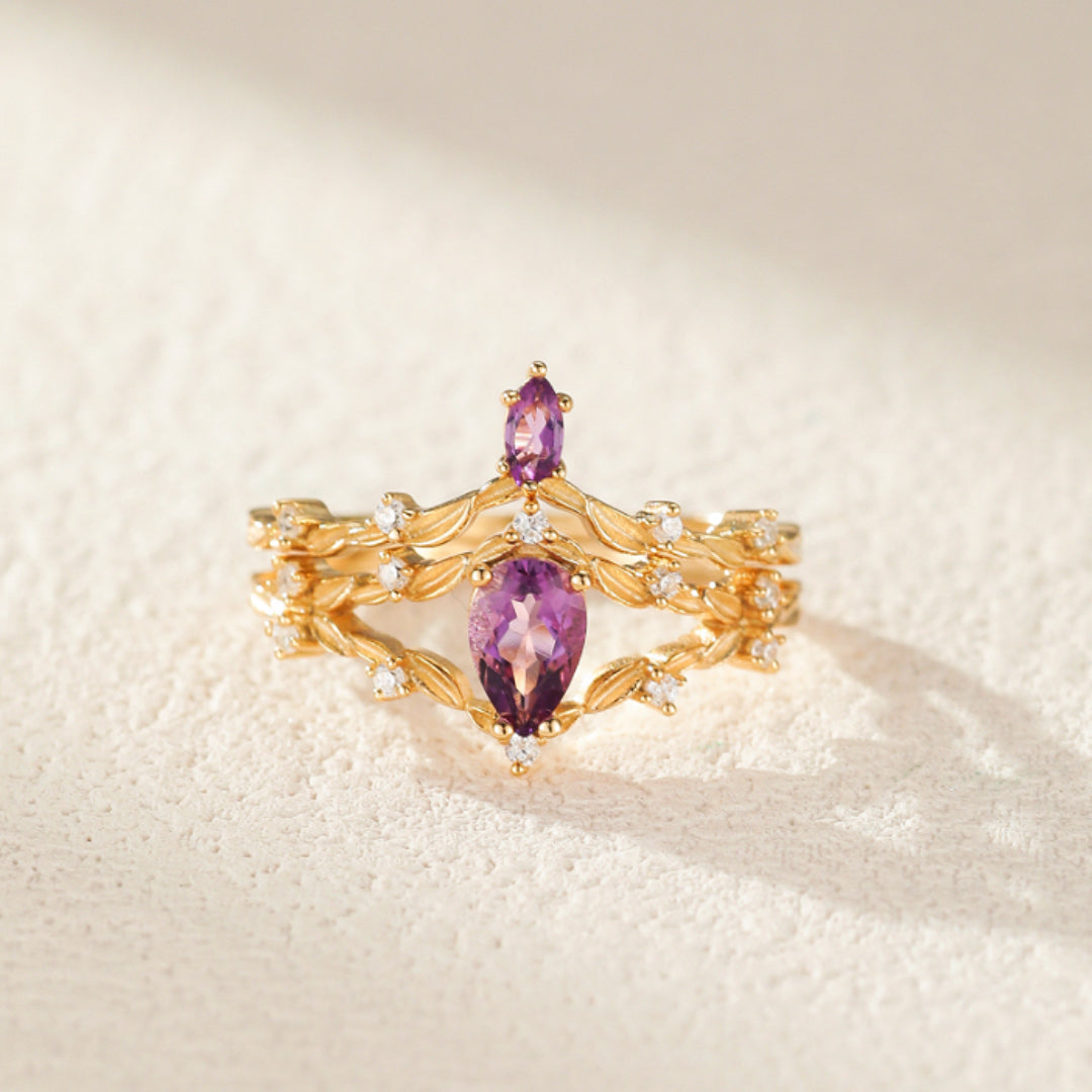 Bague Améthyste – Couronne de Paix, Argent Plaqué Or
