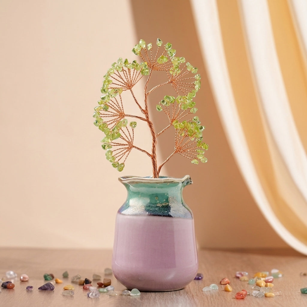 Arbre de Vie Quartz Rose, Péridot et Citrine – Racines de Paix