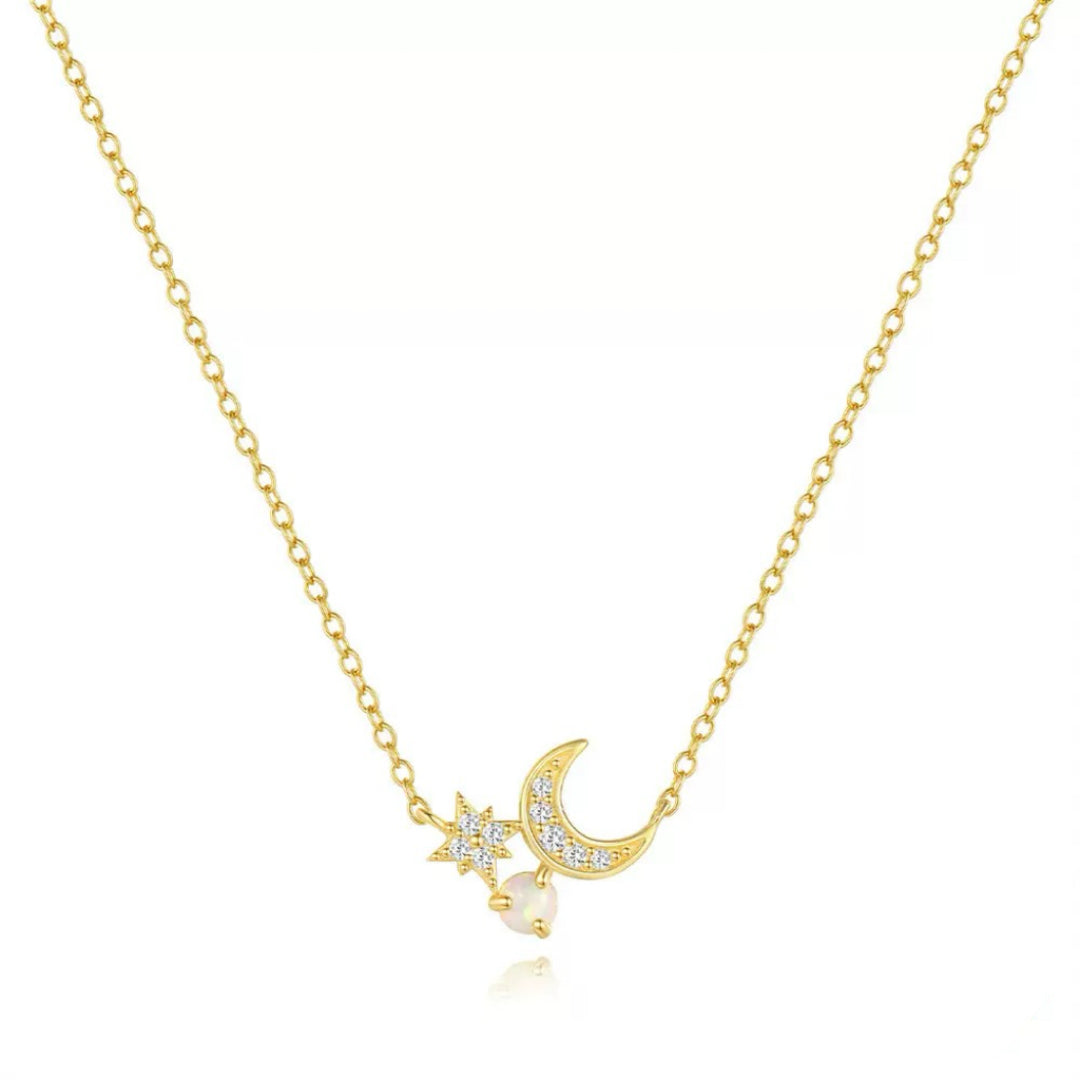 Collier Opale – Éclat de Lune, Argent Plaqué Or 18K