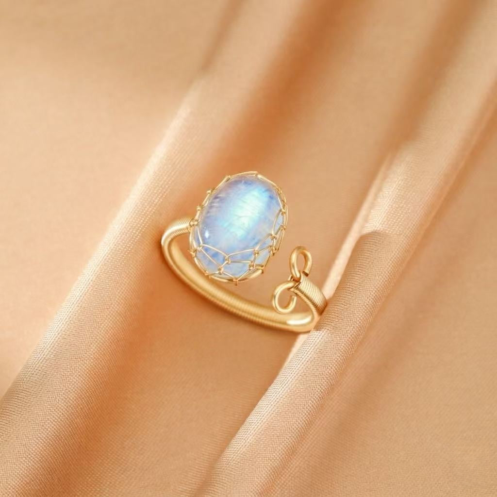 Bague Pierre de Lune – Éveil Intuitif, Plaqué Or 14k