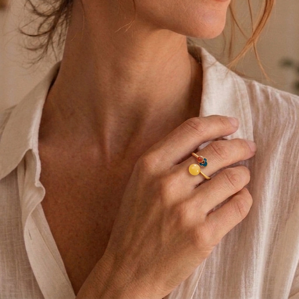 Bague Ambre – Nuage Précieux, Argent Plaqué Or
