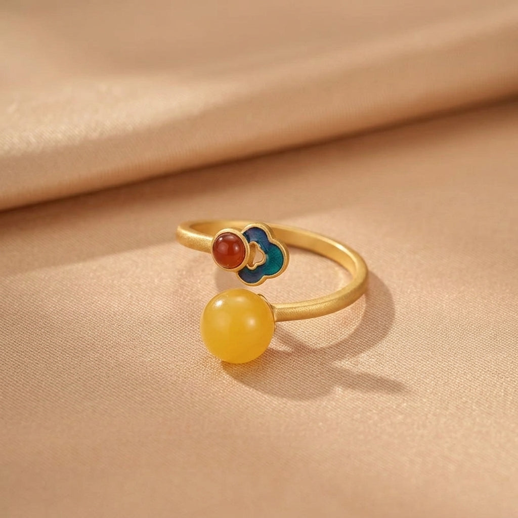 Bague Ambre – Nuage Précieux, Argent Plaqué Or