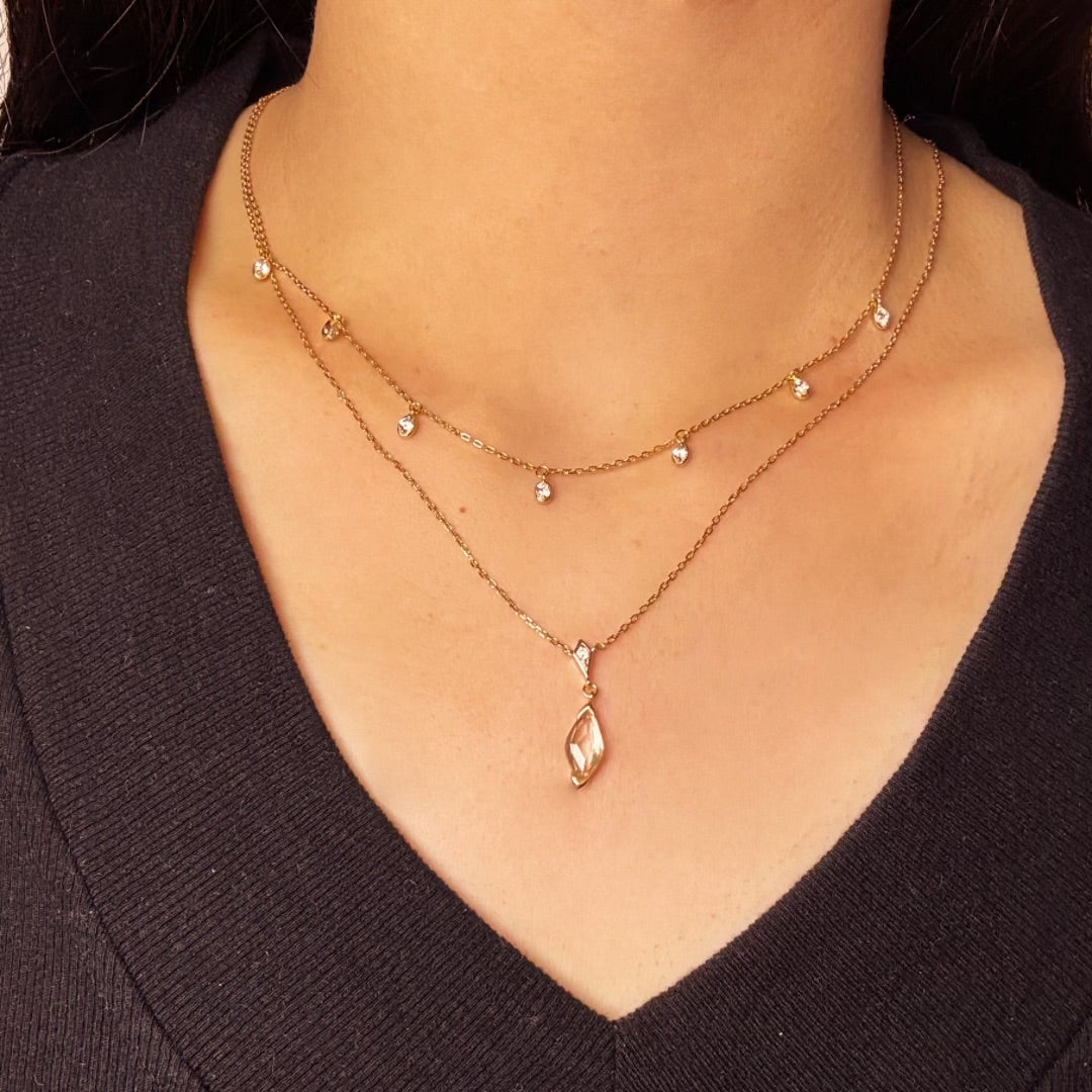 Collier Cristal de Roche – Élixir de Lumière, Argent Plaqué Or 14K