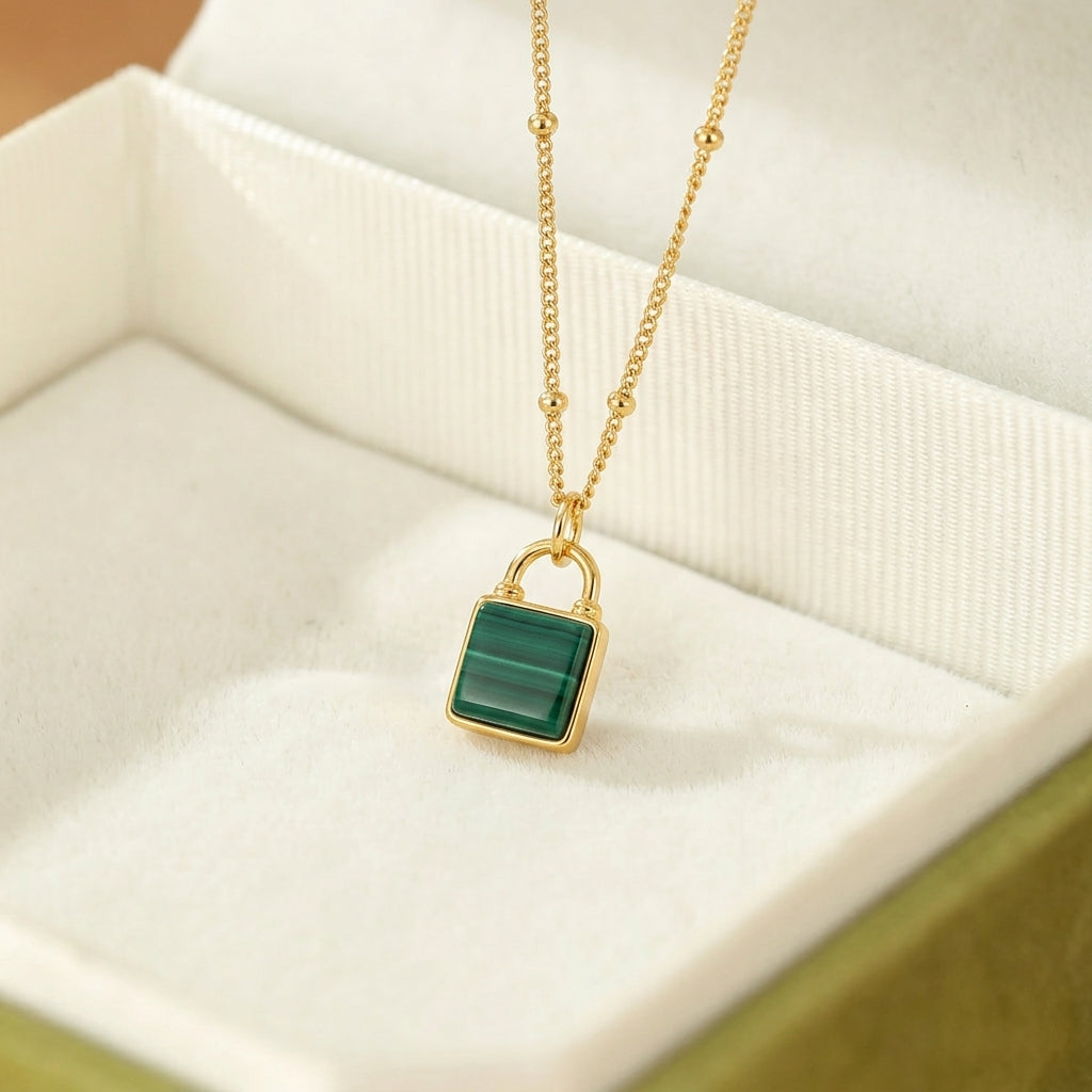 Malachite Necklace – Lucky Locket, 18K Gold-Plated Silver