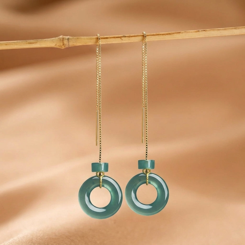 Boucles d'Oreilles Jadéite Bleue – Grâce Majestueuse, Argent Plaqué Or