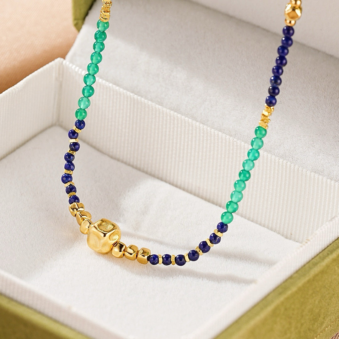 Bijoux Collier Lapis-Lazuli – Main Protectrice, Argent Plaqué Or