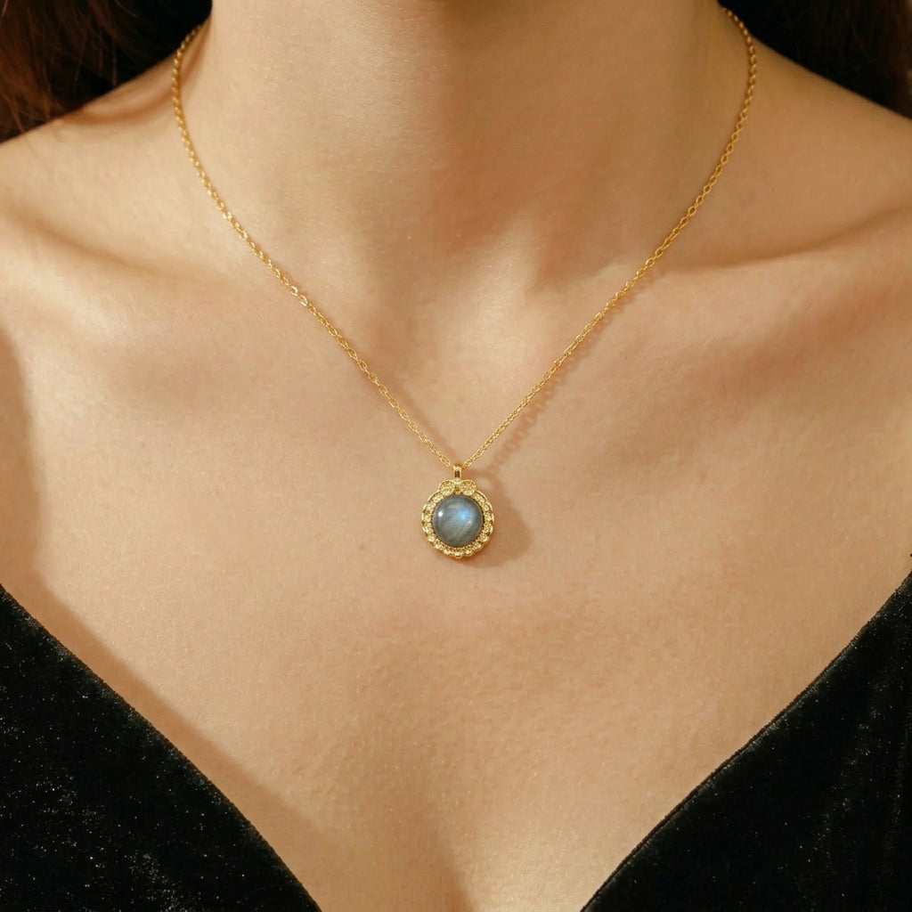 Collier Labradorite – Sagesse Antique, Argent Plaqué Or