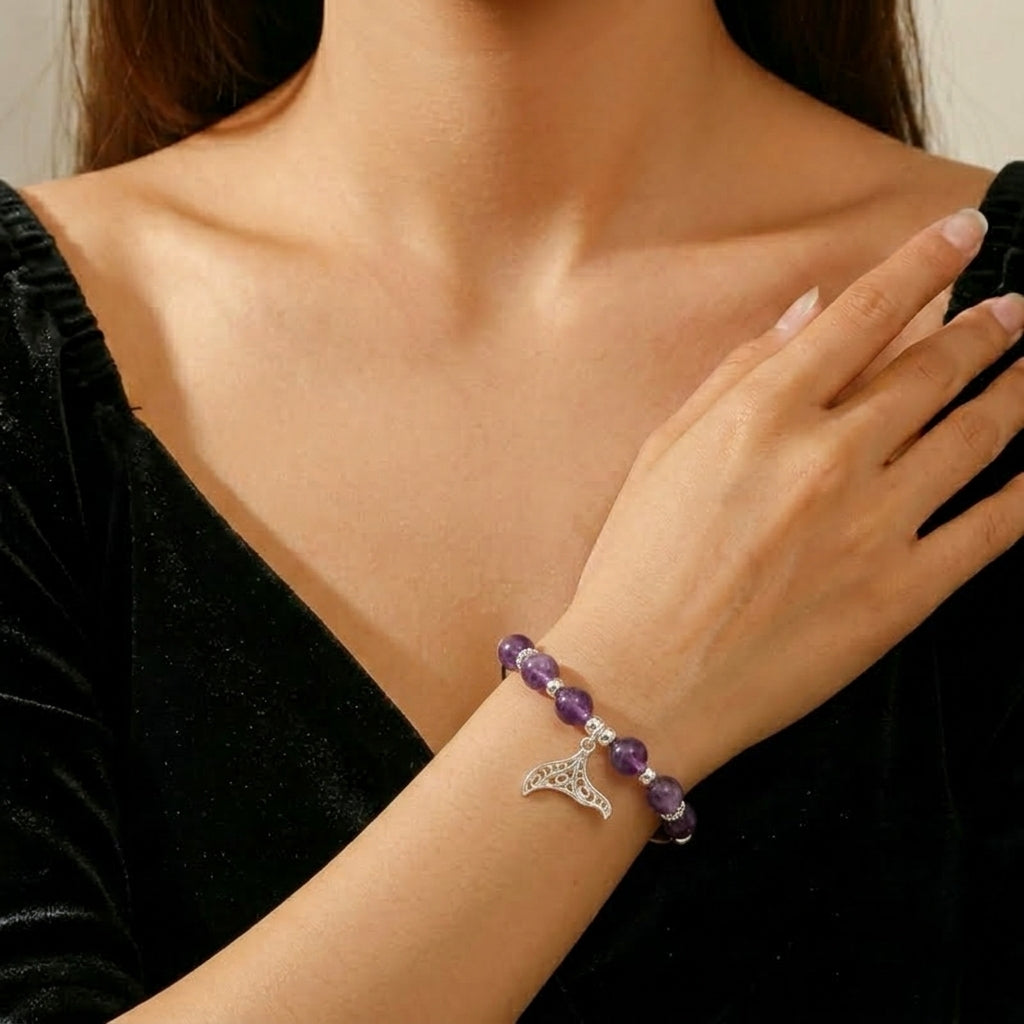Bracelet Enfant Améthyste – Queue de Sirène, Argent 925