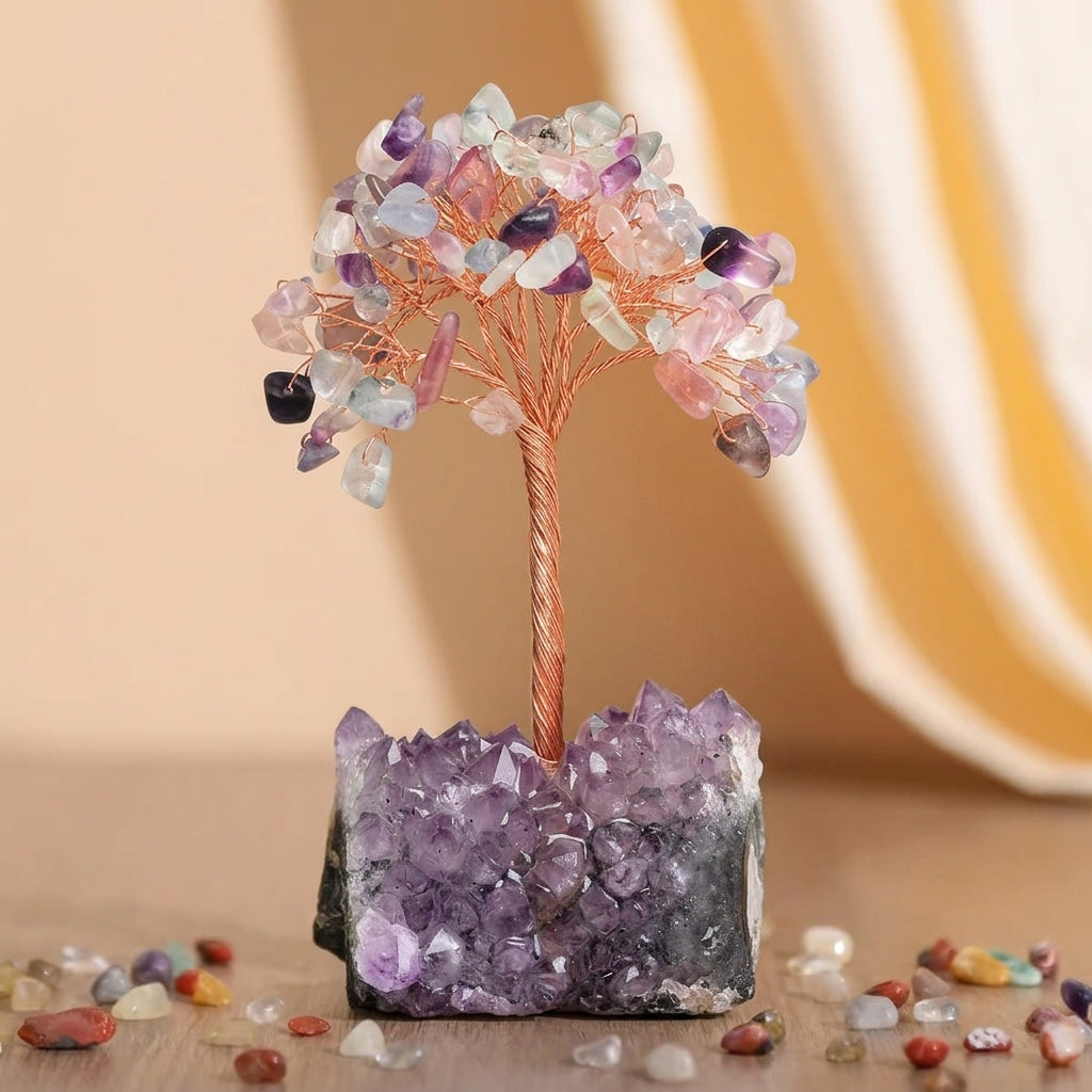 Arbre de Vie Améthyste et Quartz Rose – Essence Cristalline