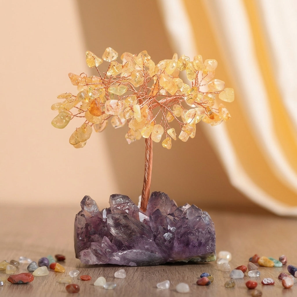 Arbre de Vie Améthyste et Quartz Rose – Essence Cristalline
