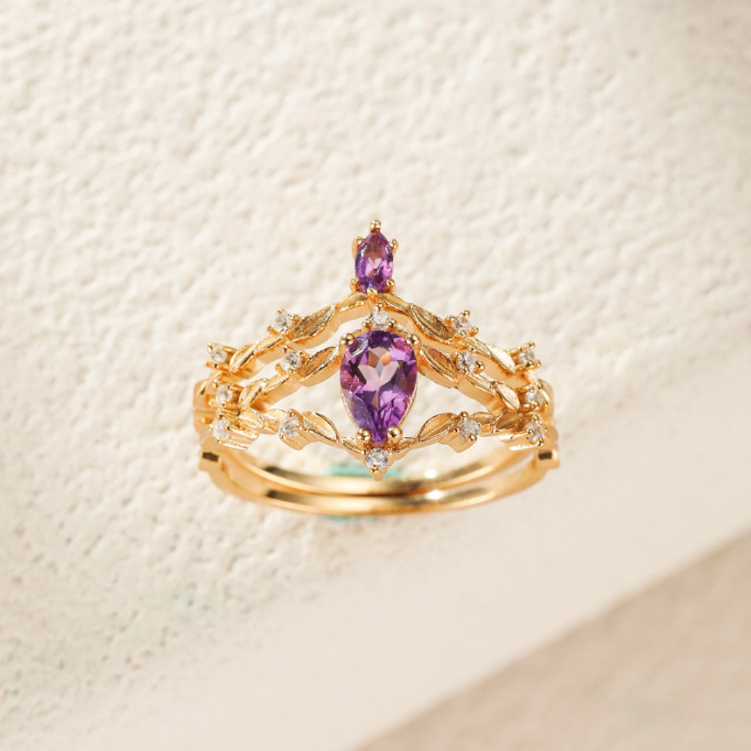 Bague Améthyste – Couronne de Paix, Argent Plaqué Or