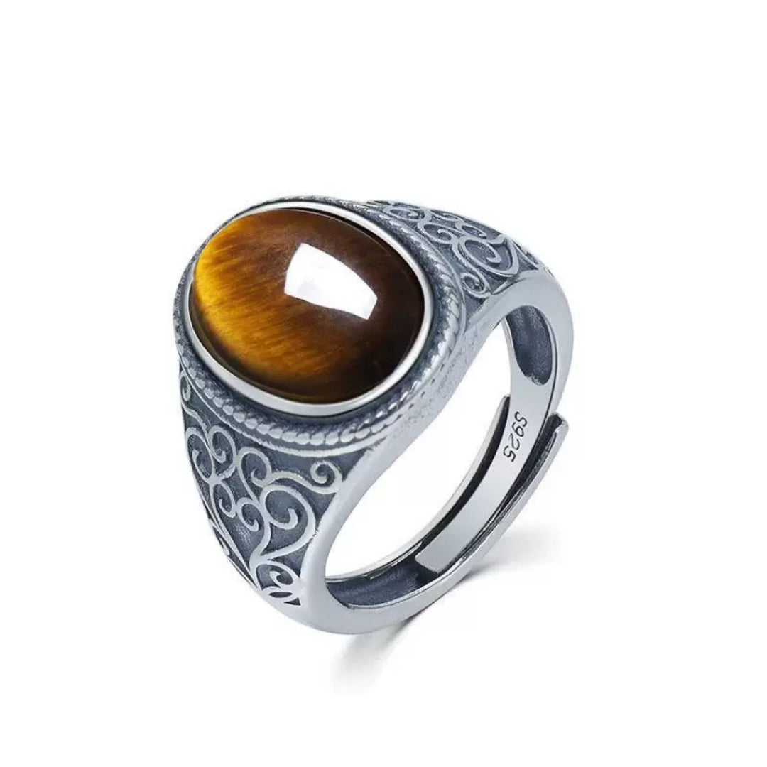 Bague Homme Œil de Tigre – Élégance Gravée