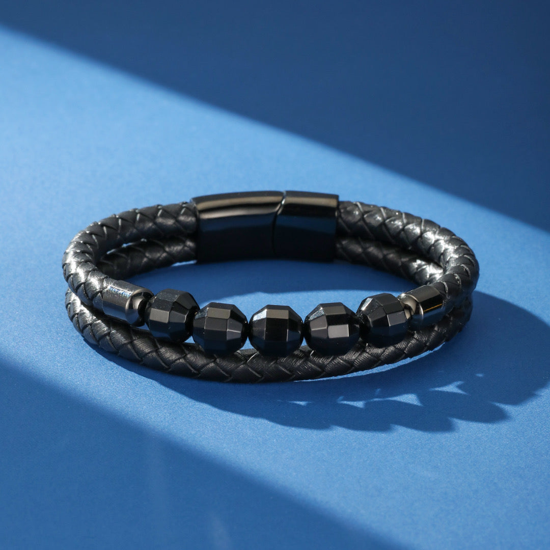 Bracelet Homme Cuir Onyx – Sombre Élégance