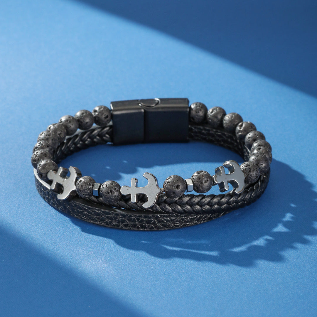 Bracelet Homme Cuir Ancre - Ancre de Lumière