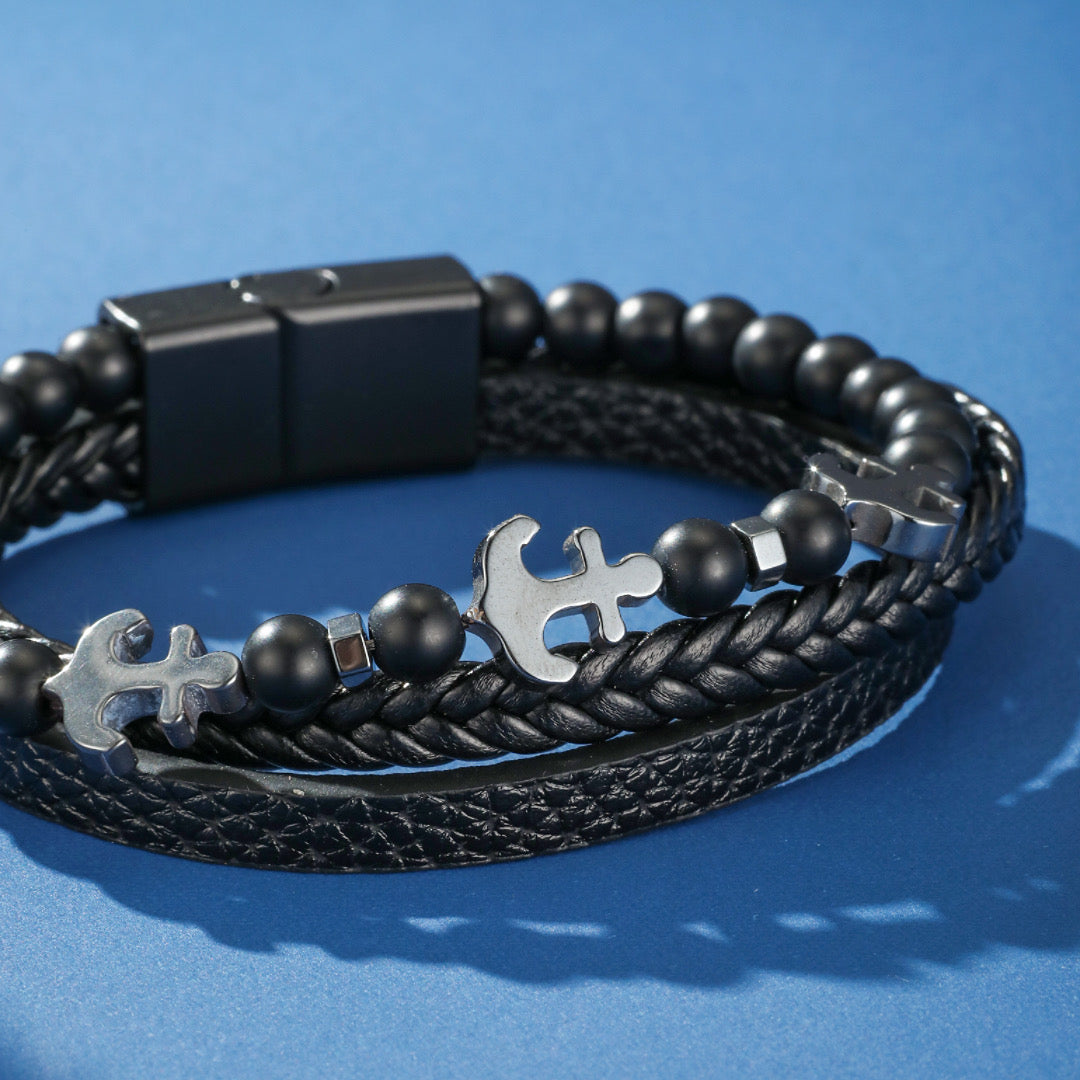 Bracelet Homme Cuir Ancre - Ancre de Lumière