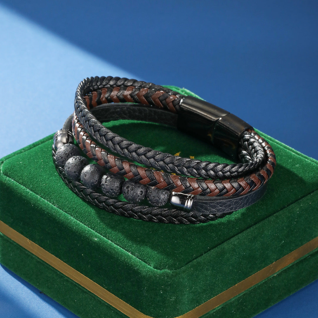 Men's Lava Stone Leather Bracelet – Intense Grounding