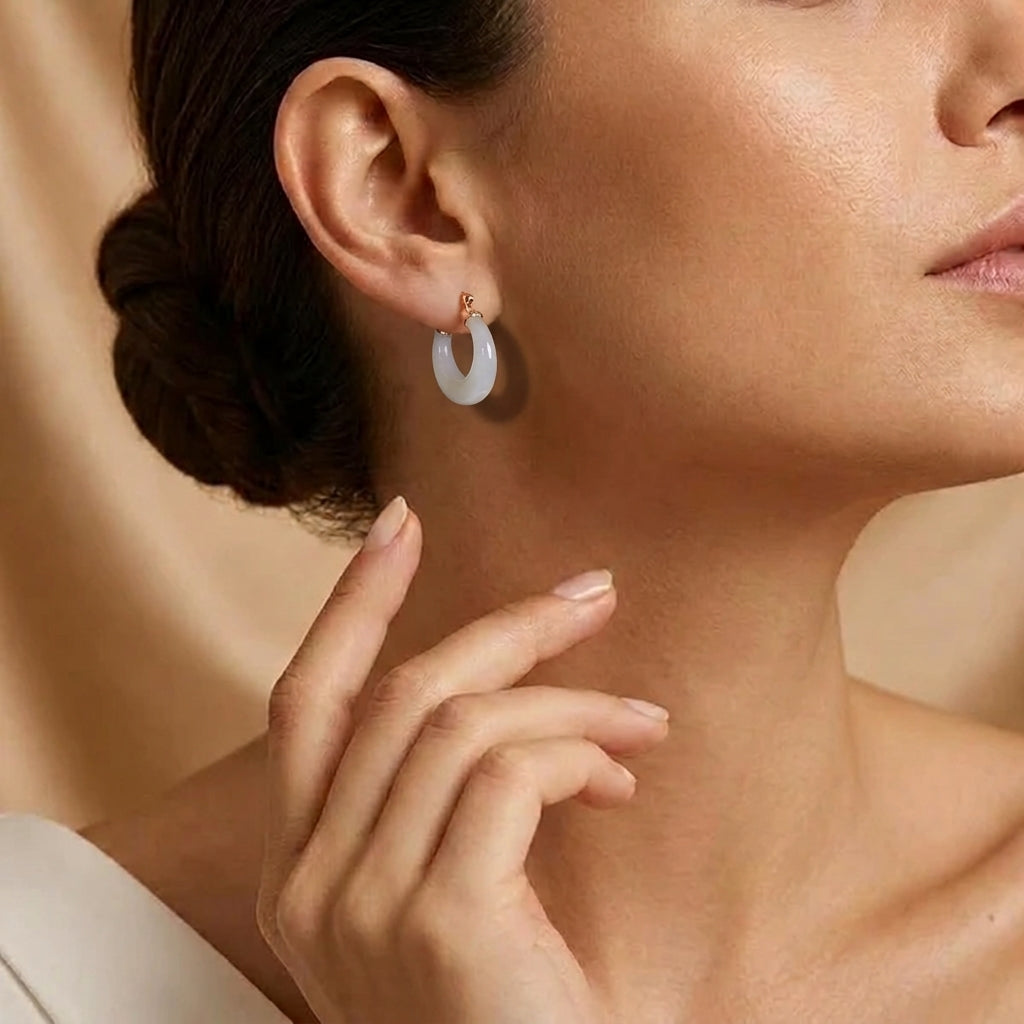 Boucles d'Oreilles Jade Néphrite – Grâce Infinie, Argent Plaqué Or