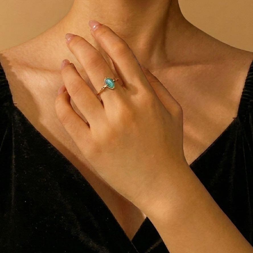 Bague Turquoise – Aura Bohème, Argent Plaqué Or