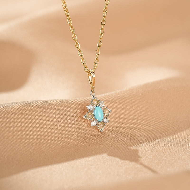 Collier Turquoise et Opale – Lagon Mystique, Argent Plaqué Or