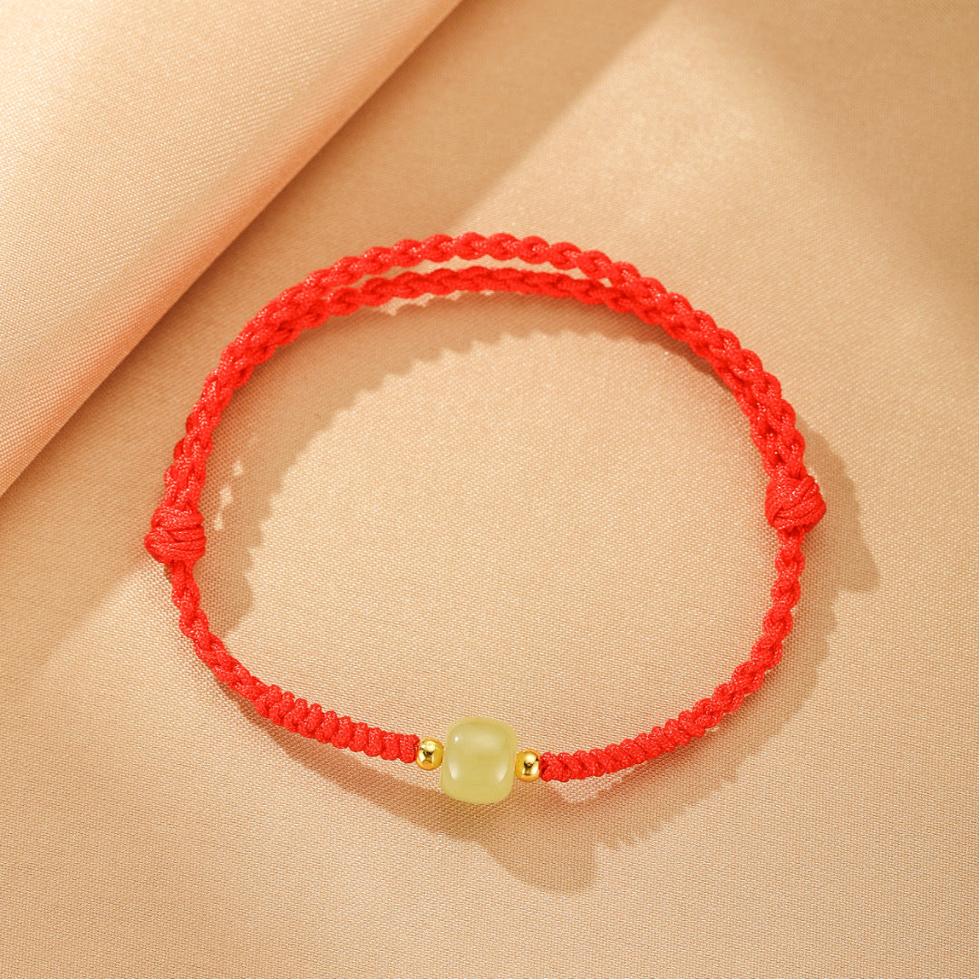 Bracelet Jade Néphrite – Sérénité d'Asie, Cordon Rouge