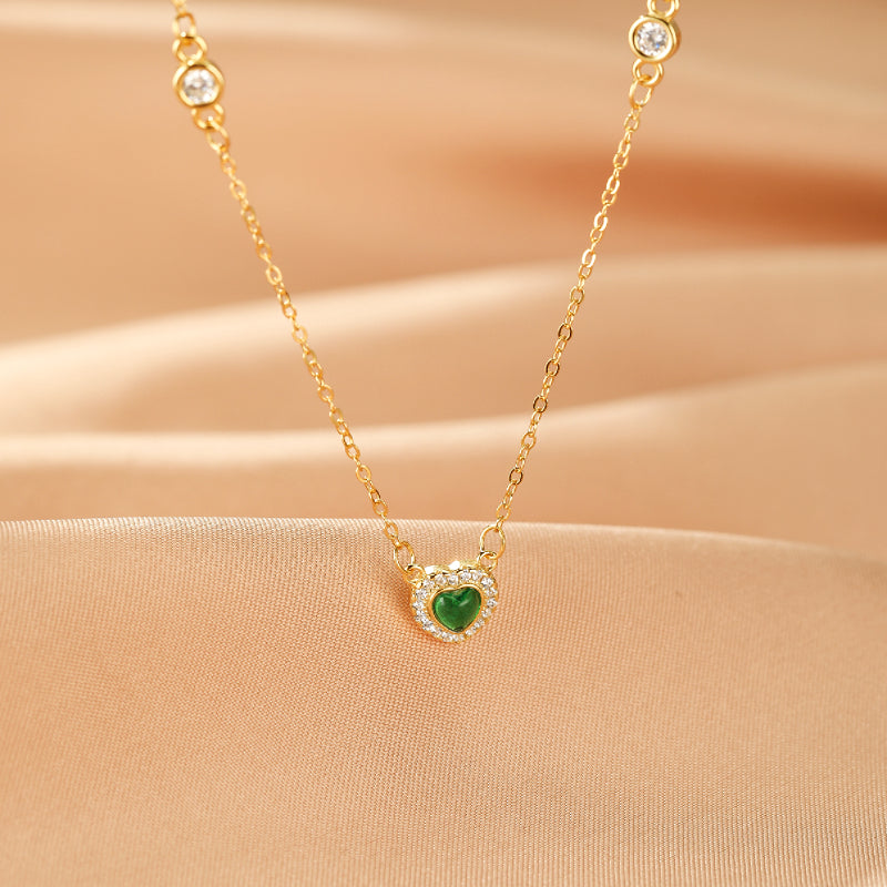 Collier Émeraude – Cœur d'Émeraude, Argent Plaqué Or 18K