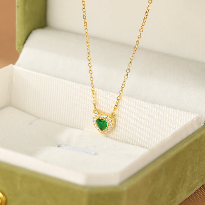 Emerald Necklace – Emerald Heart, 18K Gold Plated Silver