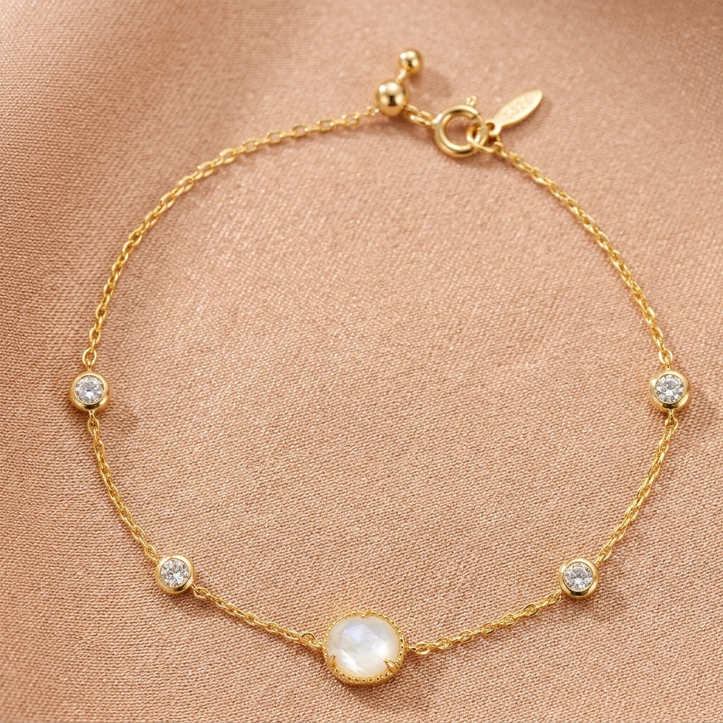 Bracelet Cristal de Roche – Aura Cristalline, Argent Plaqué Or 14K