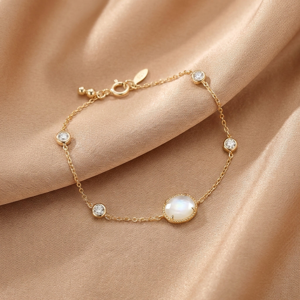 Bracelet Cristal de Roche – Aura Cristalline, Argent Plaqué Or 14K