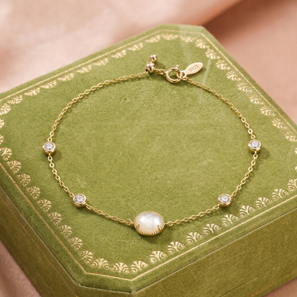 Bracelet Cristal de Roche – Aura Cristalline, Argent Plaqué Or 14K