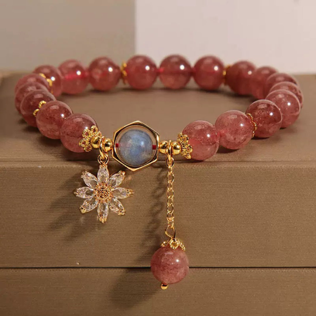 Bracelet Quartz Fraise et Cristal de Roche – Fleur Cosmique