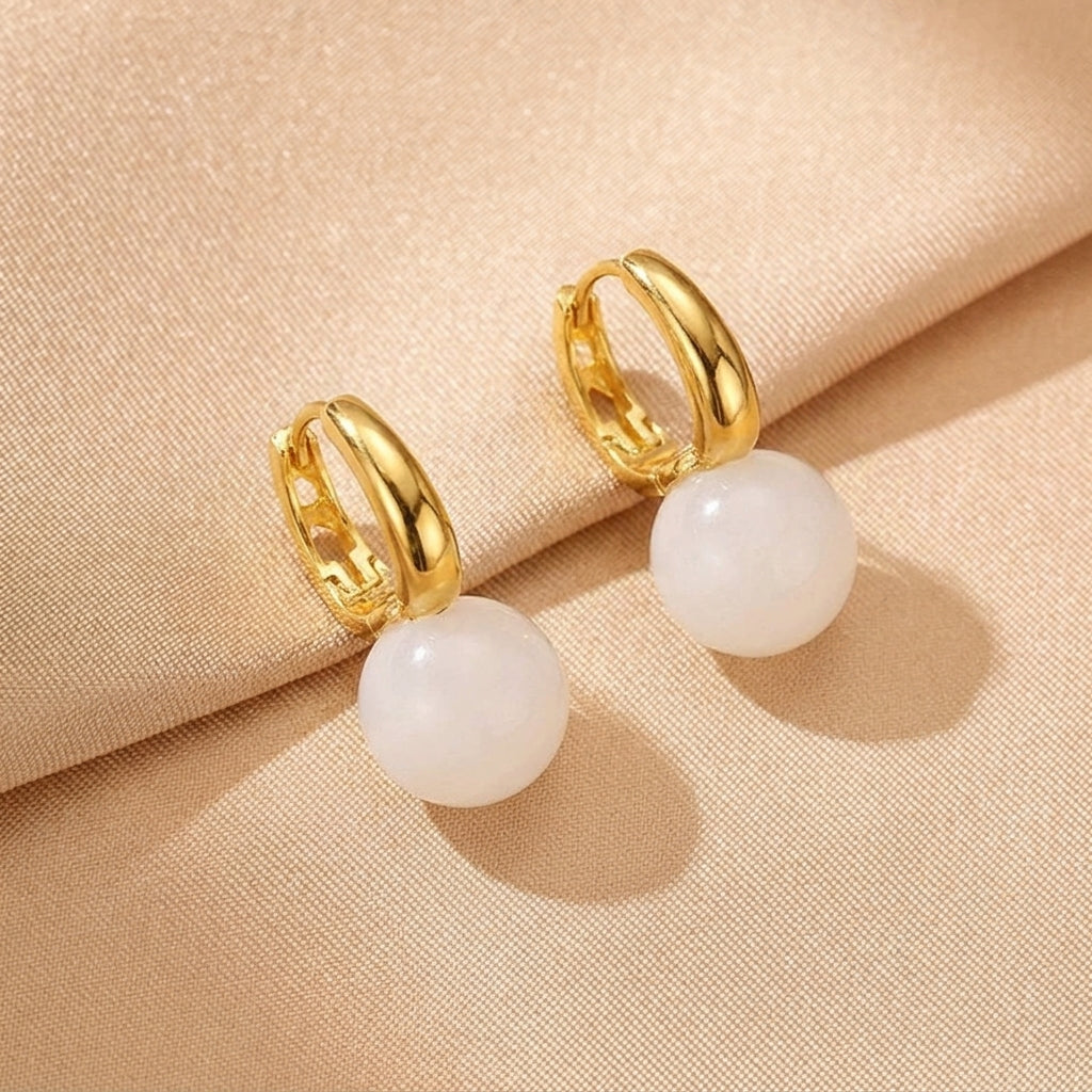 Boucles d'Oreilles Jade Néphrite – Charme Intemporel, Argent Plaqué Or