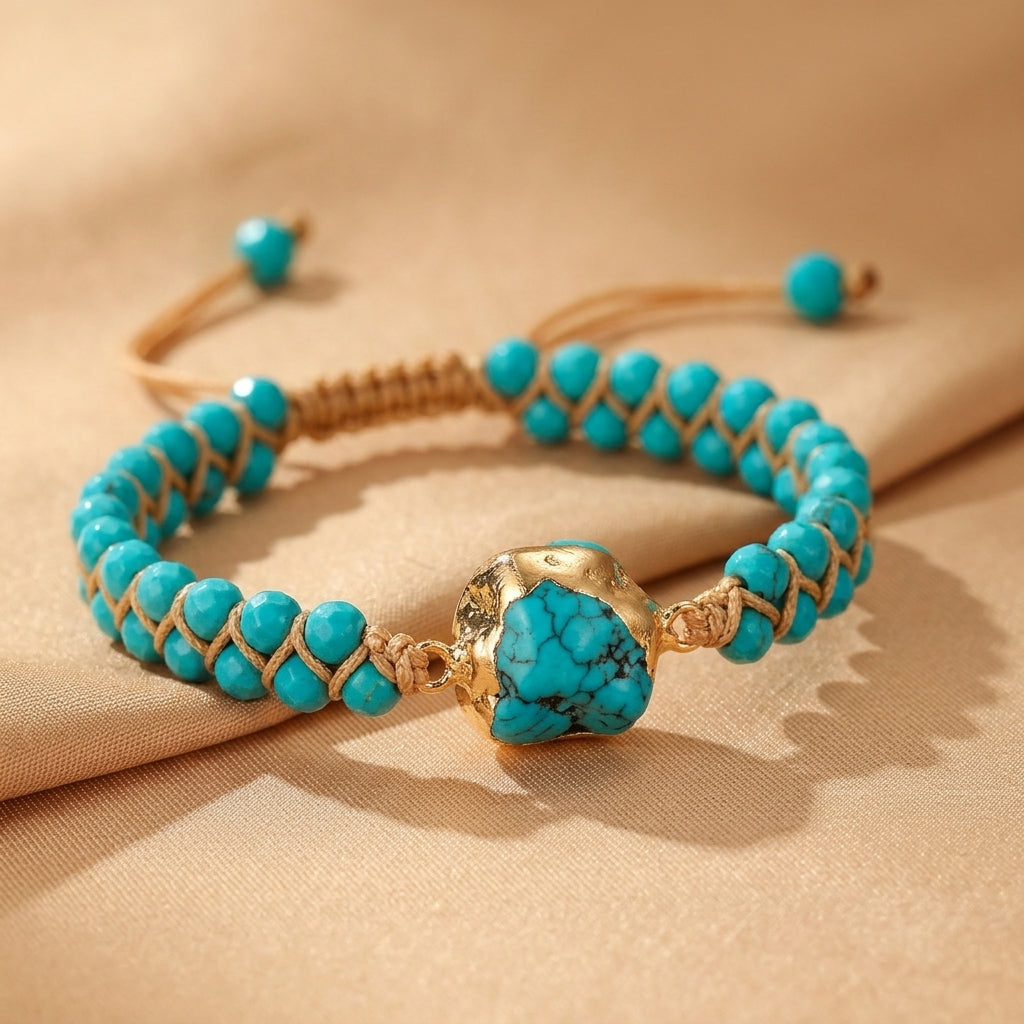Bracelet Turquoise – Fil d'Amour, Argent Plaqué Or