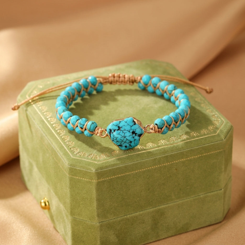 Bracelet Turquoise – Fil d'Amour, Argent Plaqué Or