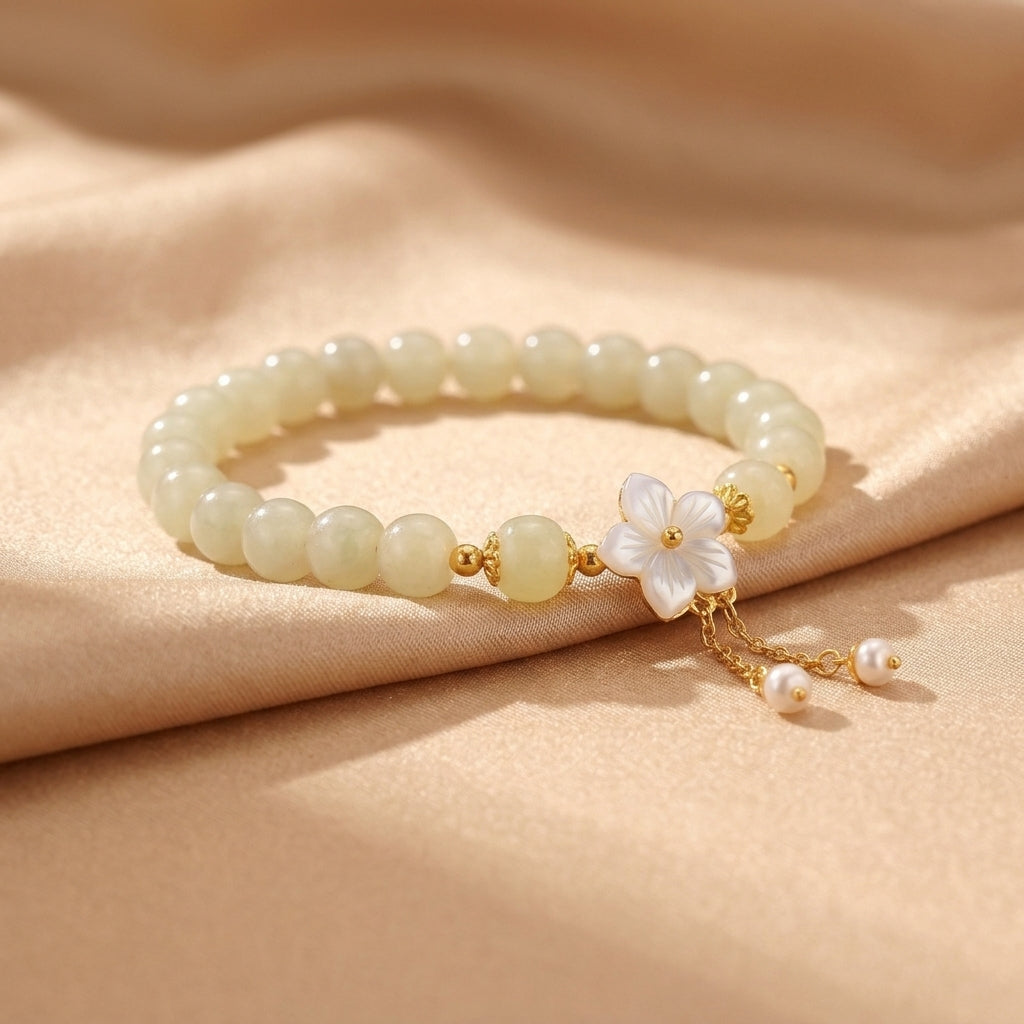 Bracelet Jade et Nacre – Rivière de Lune, Argent