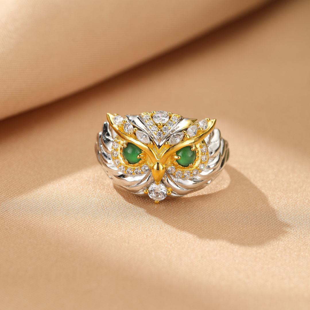 Bague Jade – Hibou, Argent