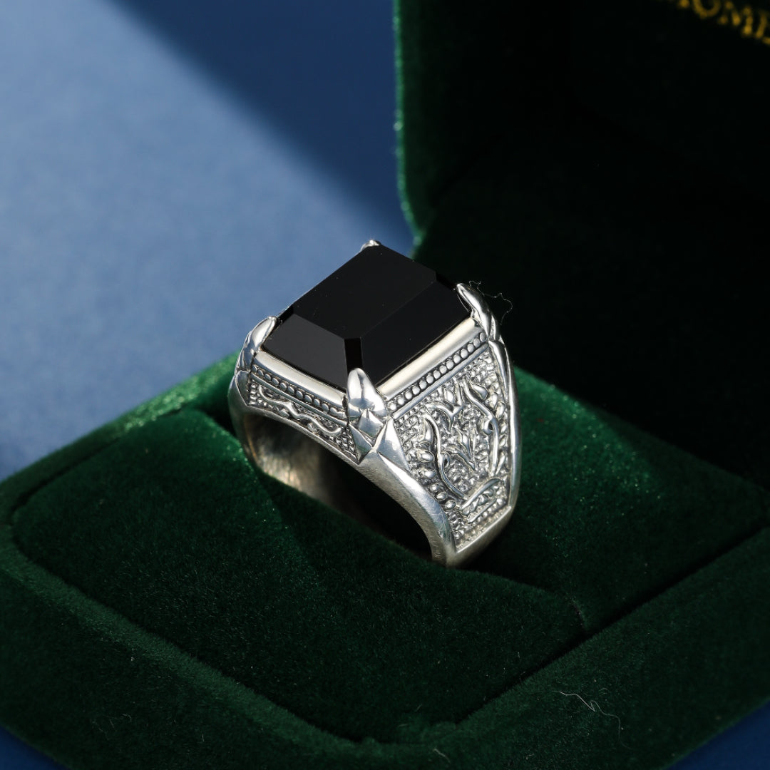 Bague Homme Obsidienne – Sceau Royal, Argent