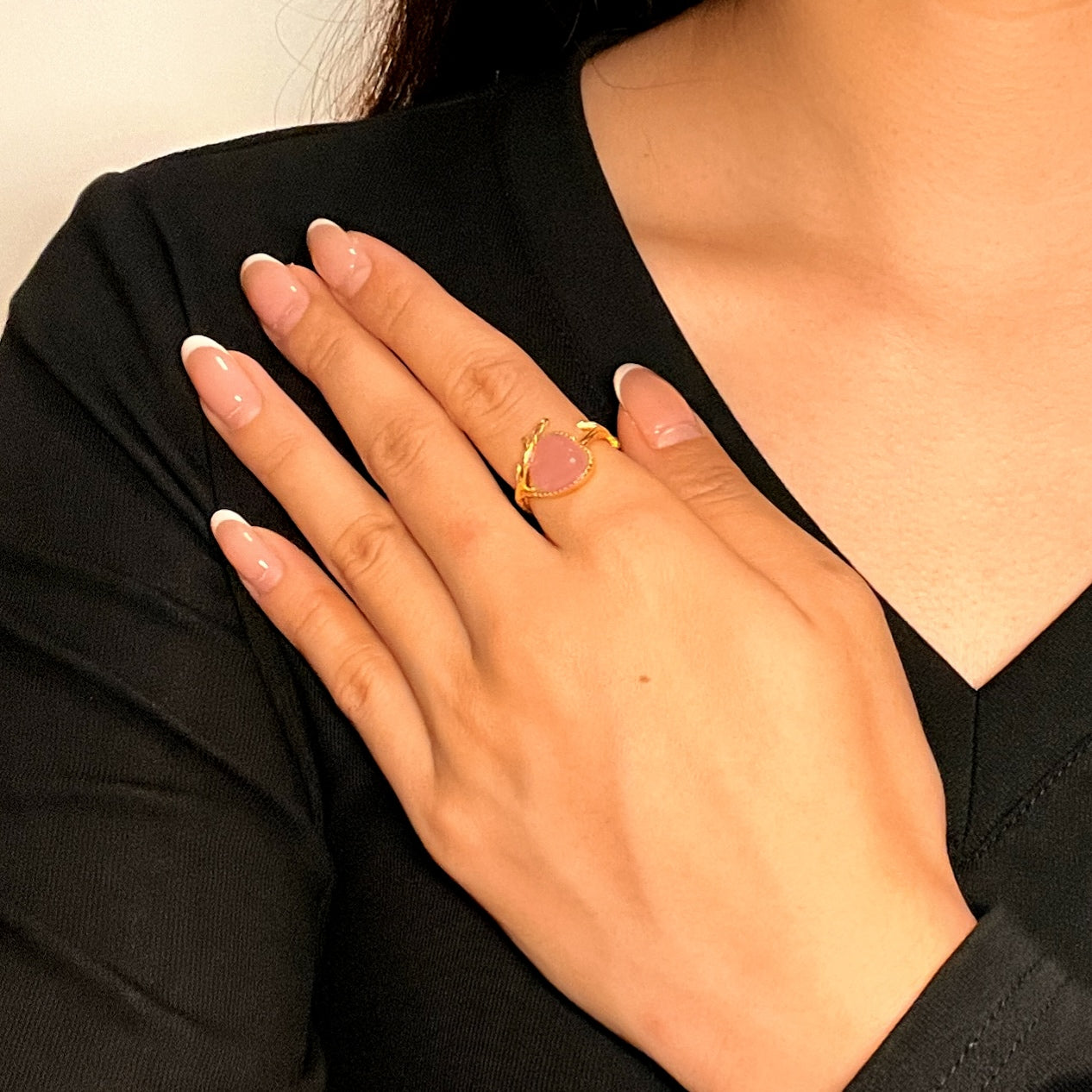 Bague Quartz Rose – Cœur Enchanteur, Argent Plaqué Or