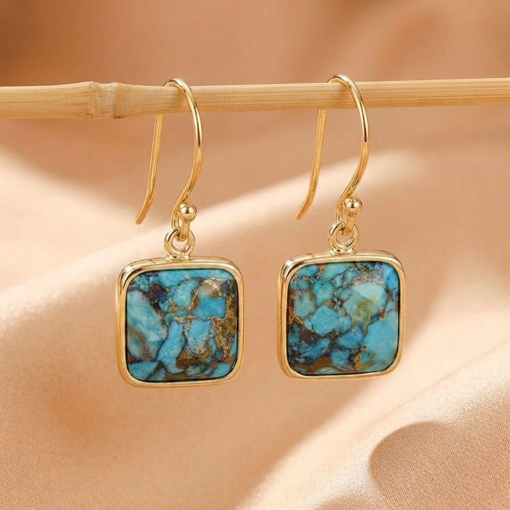 Boucles d'Oreilles Turquoise – Fragments de Ciel, Argent Plaqué Or
