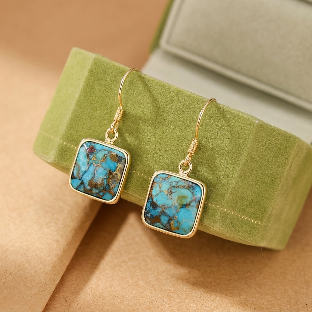 Boucles d'Oreilles Turquoise – Fragments de Ciel, Argent Plaqué Or