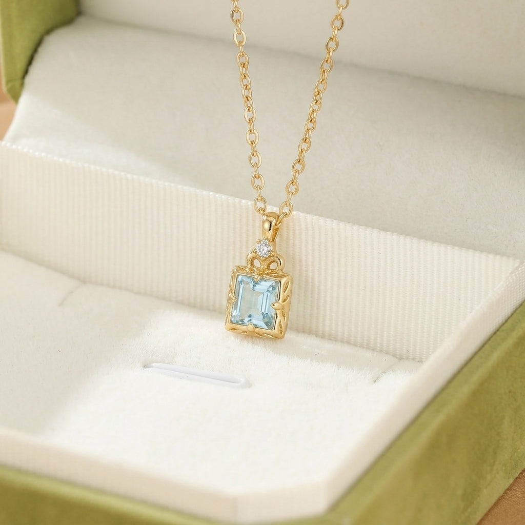 Collier Aigue Marine – Douce Lumière, Argent Plaqué Or