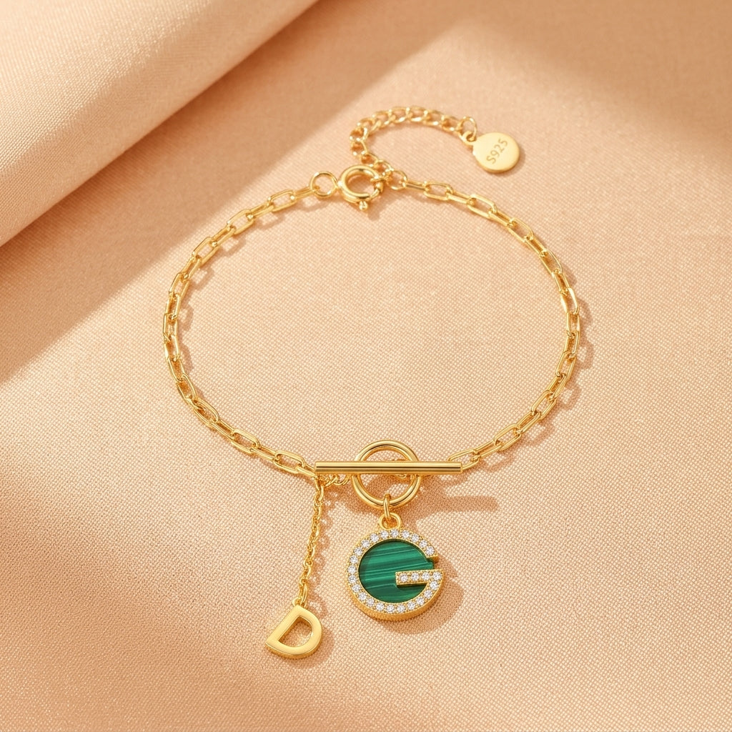 Malachite Bracelet – Forest Light, Gold Plated Silver