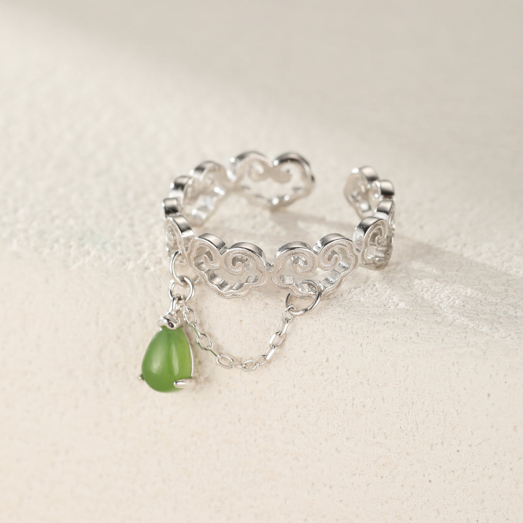 Bague Jade – Symphonie du Cœur, Argent Plaqué Or
