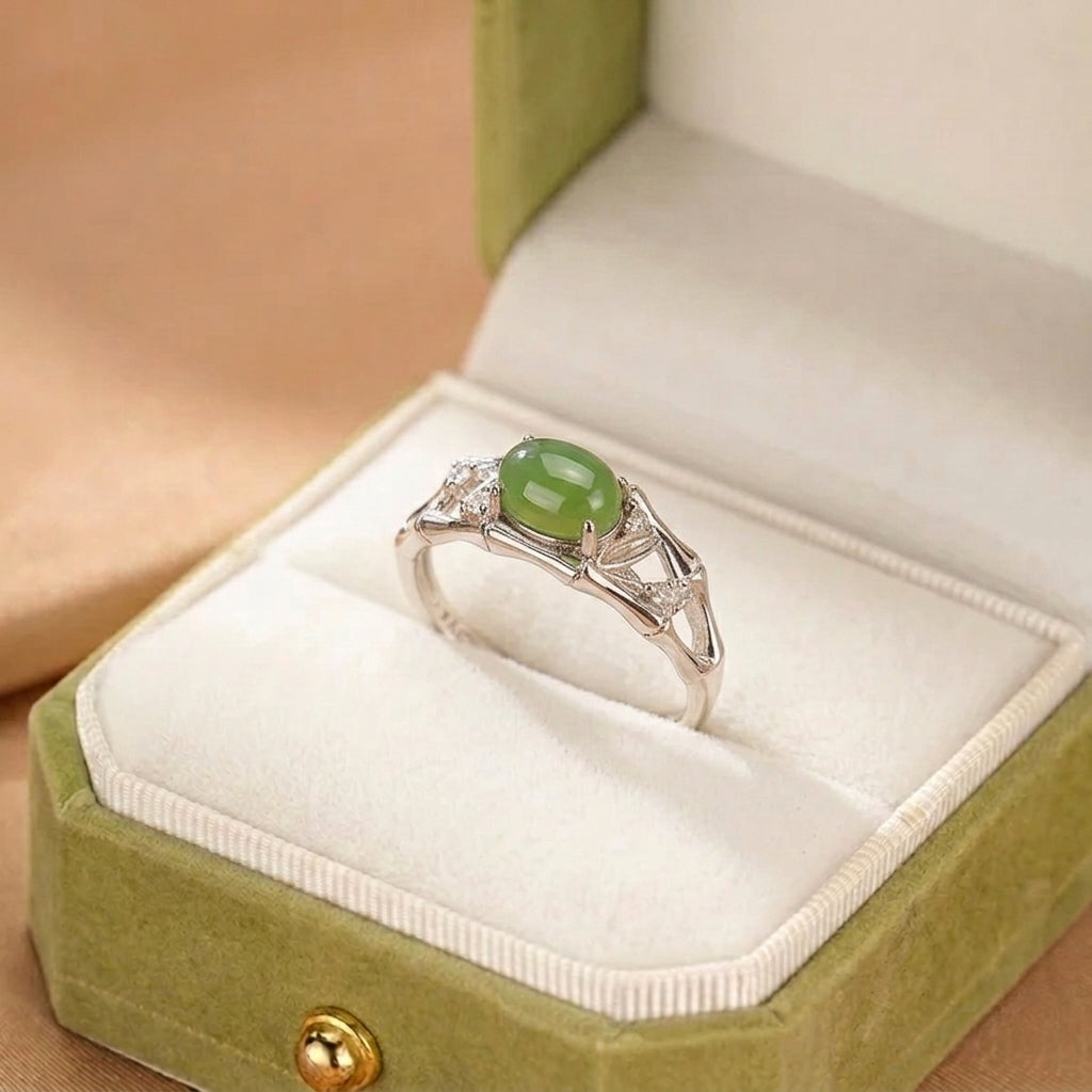 Bague Jade Néphrite – Bambou Sérénité, Argent
