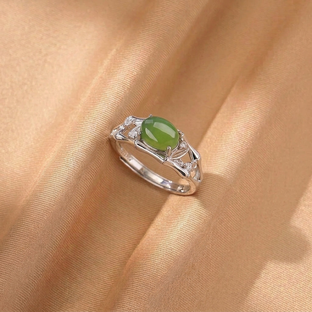 Bague Jade Néphrite – Bambou Sérénité, Argent