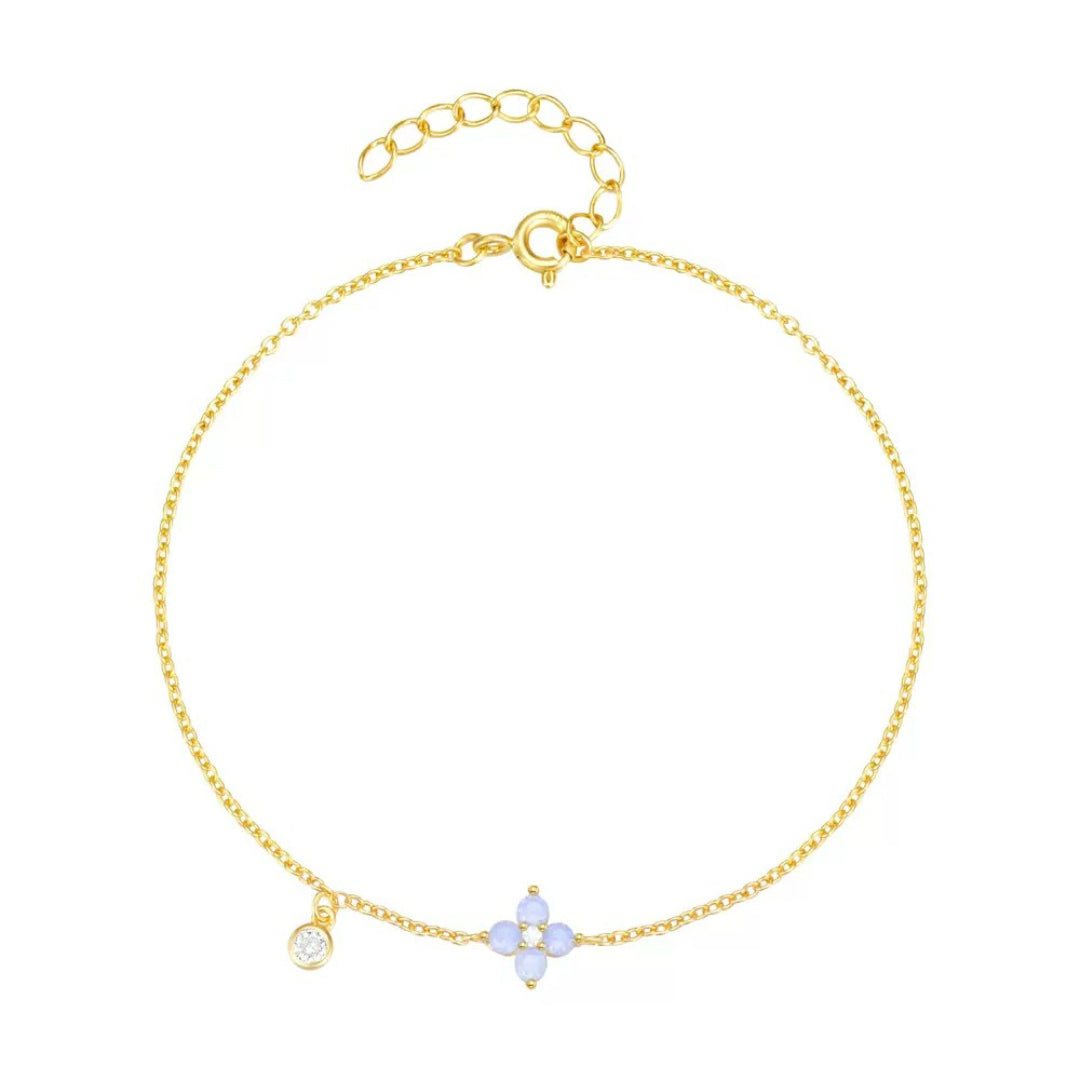 Bracelet Fleur Opale – Pétale Radieux, Argent Plaqué Or