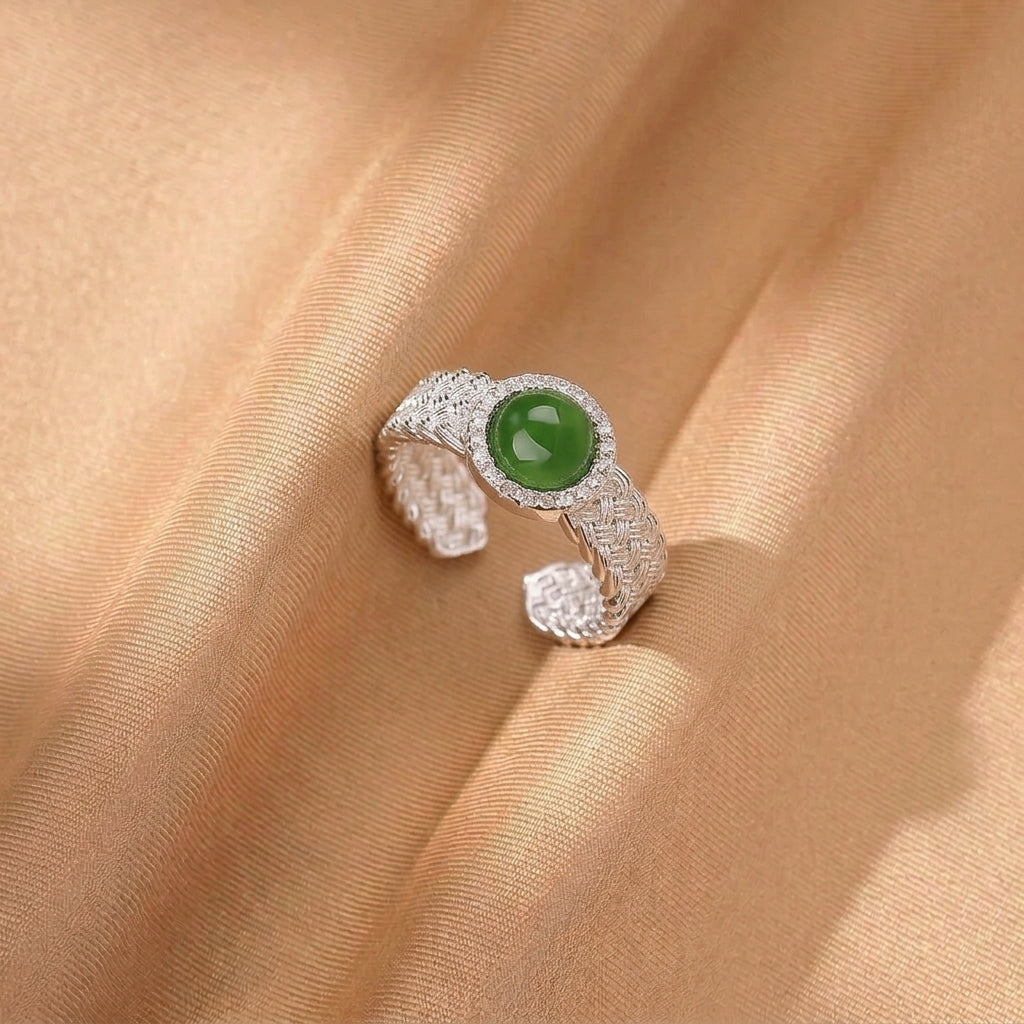 Bague Jade Néphrite – Reflet de Soie, Argent