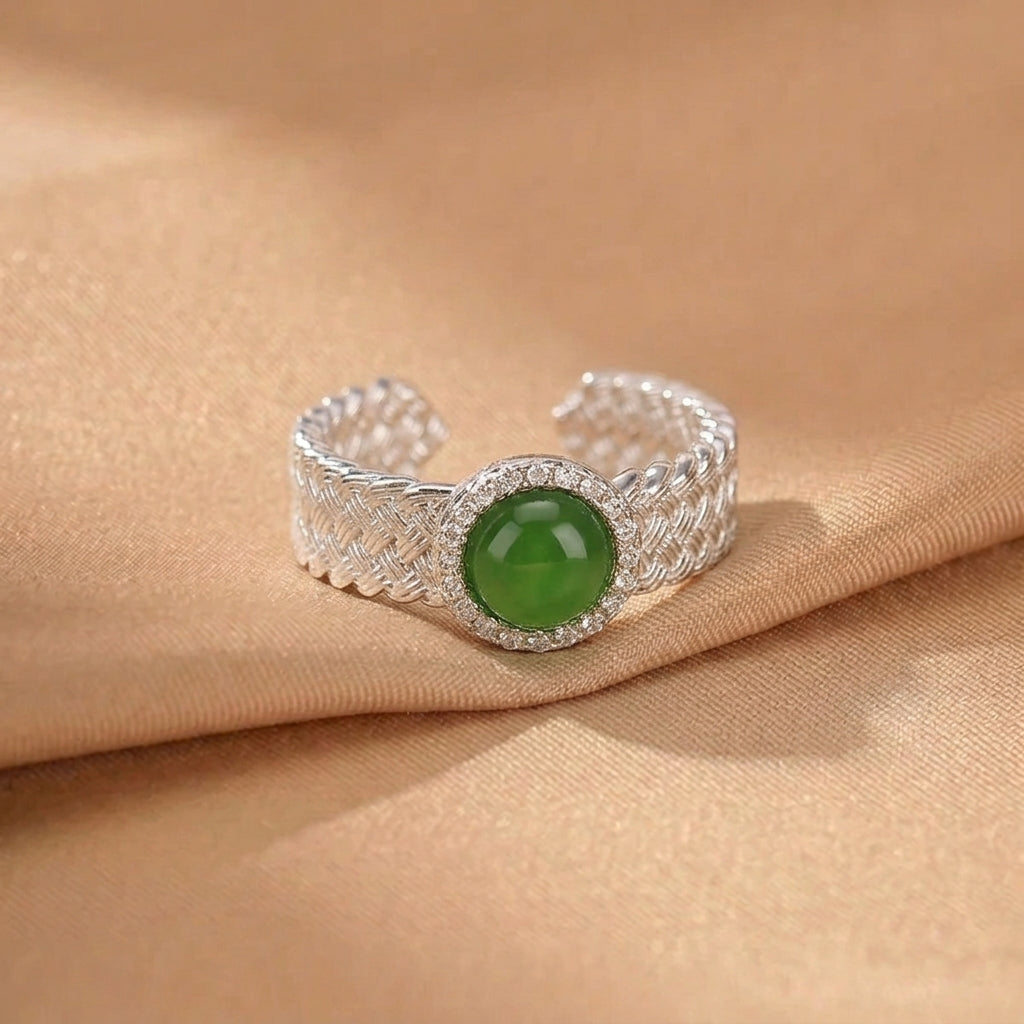 Bague Jade Néphrite – Reflet de Soie, Argent