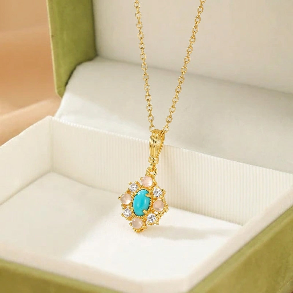 Collier Turquoise – Transe Azur, Argent Plaqué Or 14K